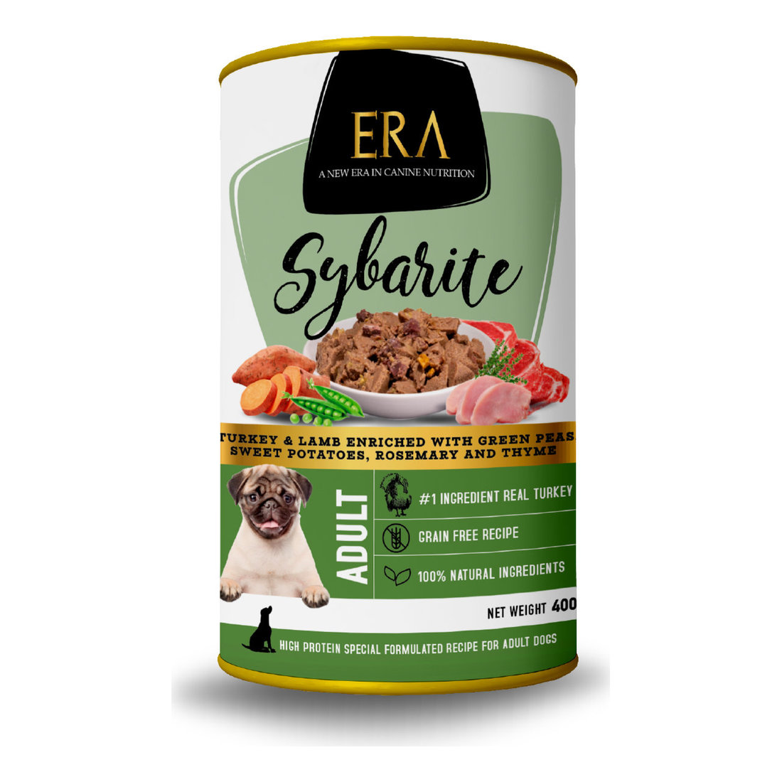 Era Sybarite Adult – Turkey and Lamb with green peas, rosemary & thyme 400g