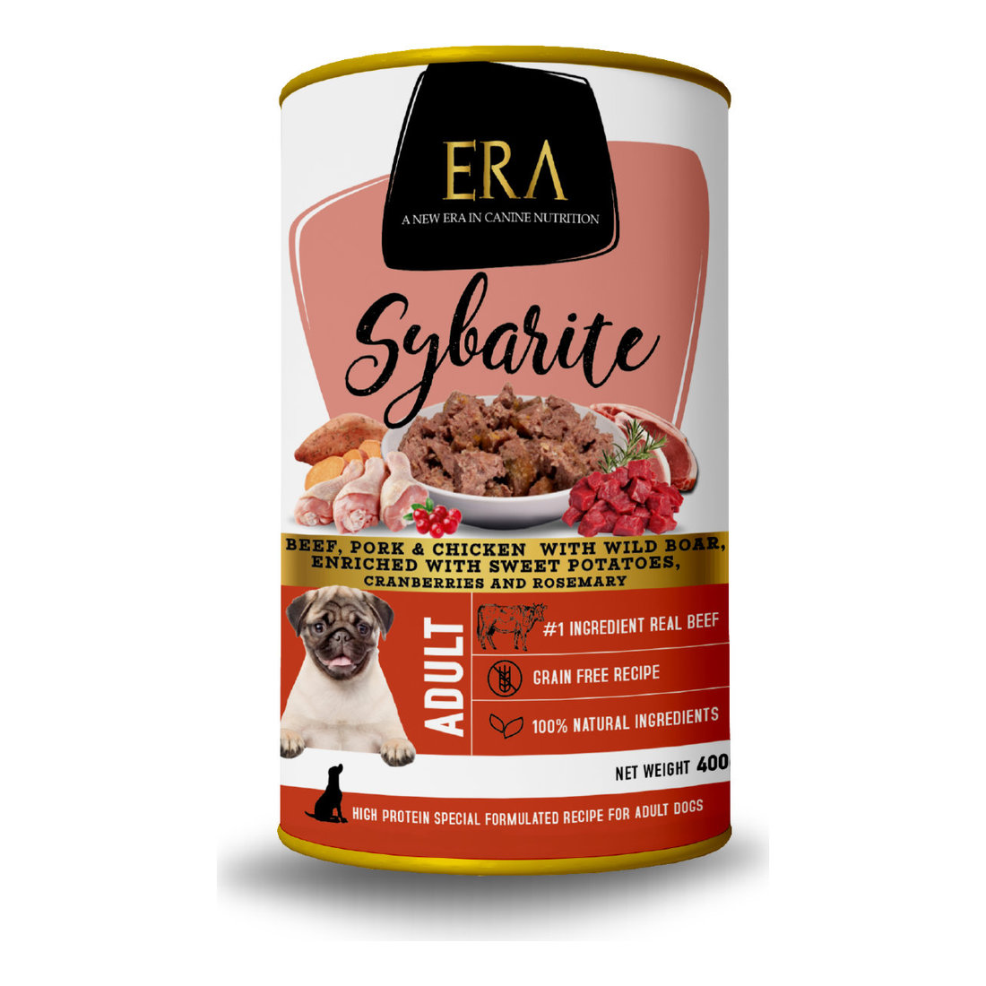 Era Sybarite Adult - Beef, pork & chicken with wild boar, with sweet potato, blueberries & rosemary 400g