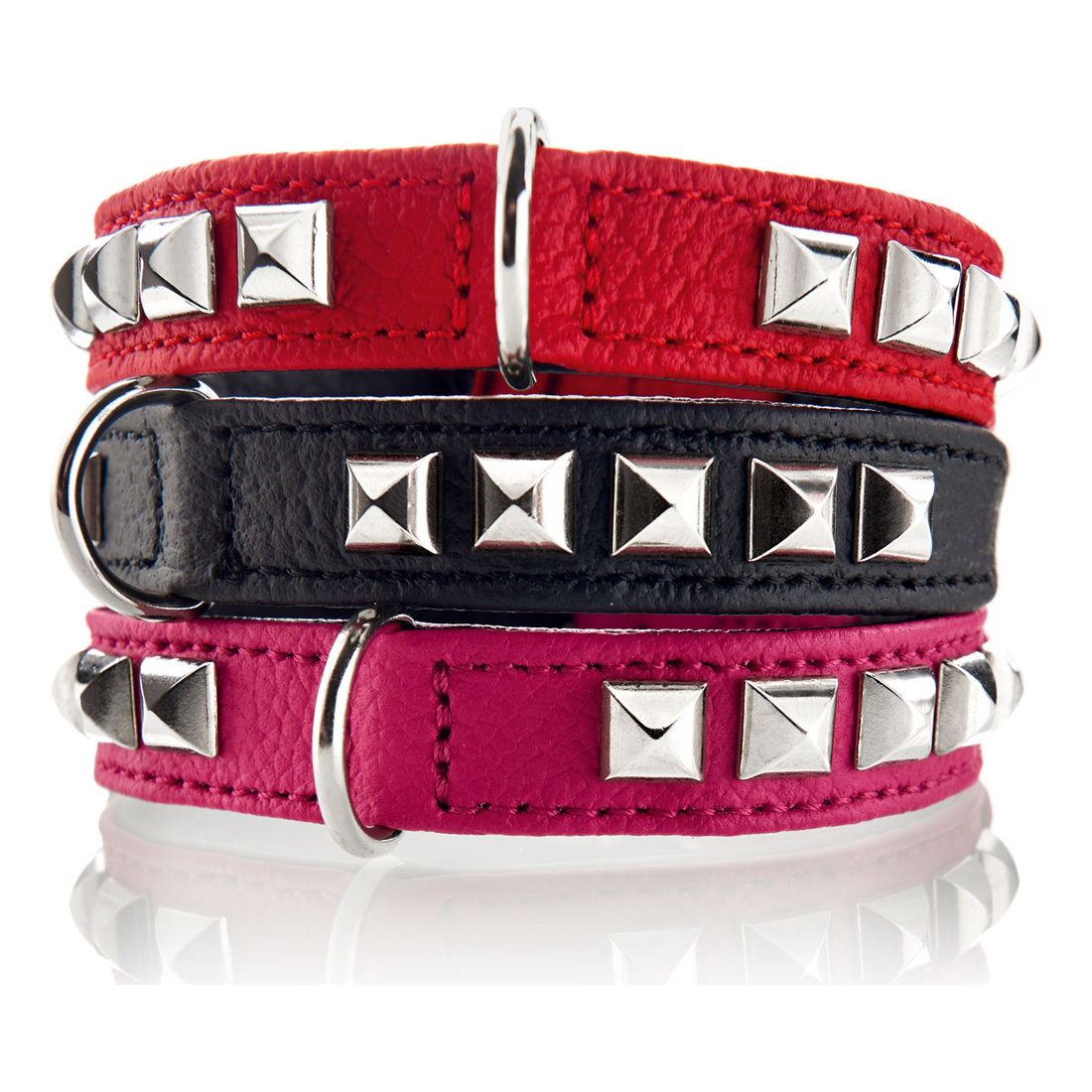 Leather Collar Rocky Petit 1.6cm 23-27cm Pink/Black